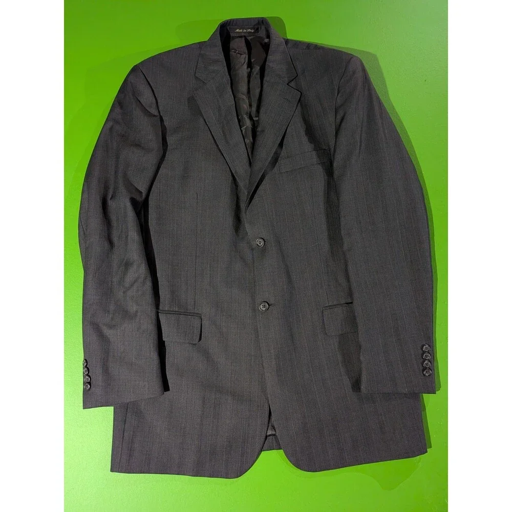 Pronto Uomo Suit Wool Zignone Super 100 Charcoal Gray Pin Striped 42 X Long 2pc